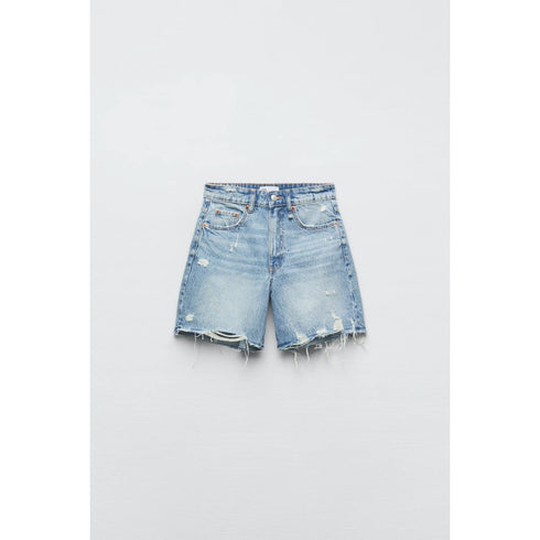 Zara Loose Fit Denim TRF Bermuda Shorts, Blue